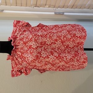 Red floral ruffle sleeve top